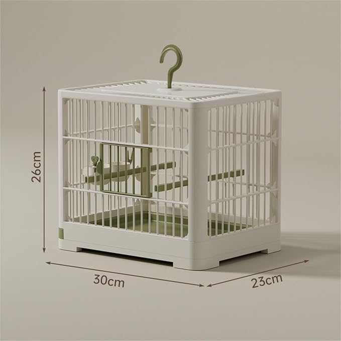 Bird Carrier Cage Travel Detachable Tray Hook Handle Transport Bird House for Outdoor(Green)