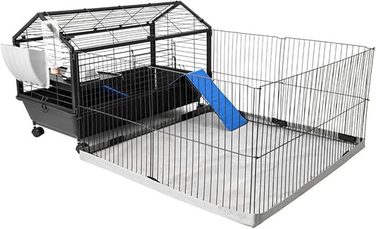 BORKIN Small Animal Playpen&Small Animal Cage with Foldable Fence, Guinea Pig Cages, Hedgehog Cage with Waterproof Bottom Canvas, Small Animal House & Habitat,35" L