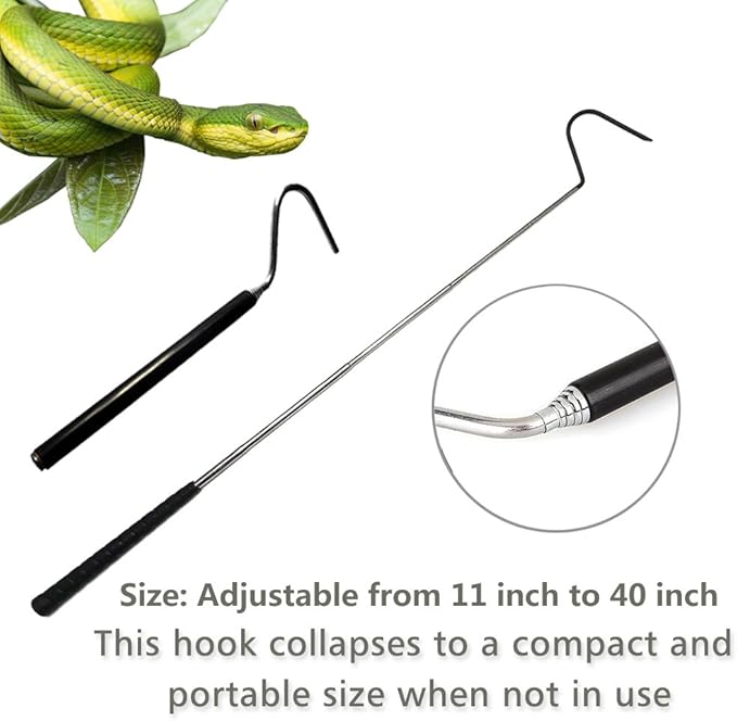 ayamaya Collapsible Snake Hook Extend to 39.3 inch, Telescoping Pocket Stainless Steel Snake Shaft Retractable Reptile Hook Soft Grip Field Hook for Catching Handling Grabber Separate Small Pet Snake