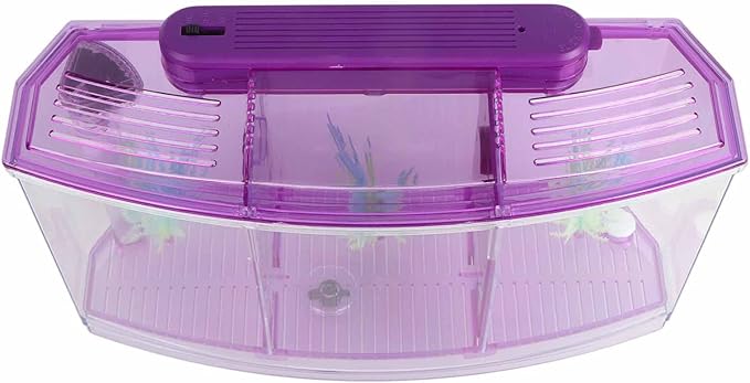 Betta Fish Tank, Adjustable Light Breeding Fish Tank with LED Light,Incubator Mini Fish Tank LED Acrylic Three Divisions Breeding Isolation Box for Small Fishes(Purple)