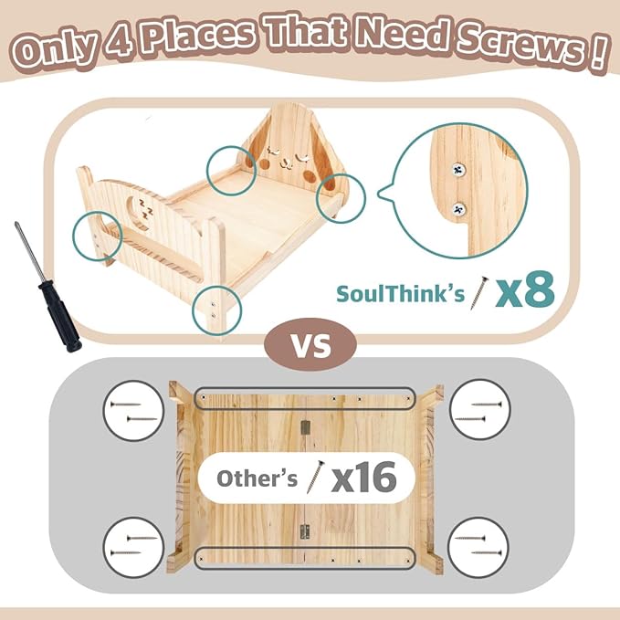 SoulThink® Floppy Ear Wooden Rabbit Bed - Easy to Assemble Rabbit Bed with Removable & Washable Fleece Mat, Small Animal Bed Suitable for Bunny, Guinea Pig, Chinchilla, Ferrets, Rats