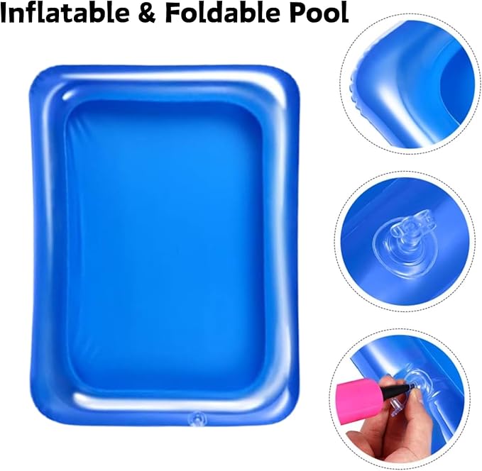 Lizard Bath Pool & Collar Rings Set - Inflatable Reptile Bathing Swimming Pool Bathtub Reptile Swim Float Ring for Leopard Gecko Amphibians Habitat Accessories Grooming Health Supplies (Blue)