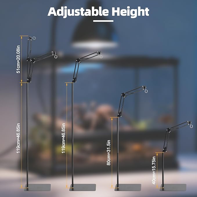 Ihomepark Reptile Lamp Stand, 15-46”Adjustable Heat Lamp Stand with 360°Rotating Arm & Heavy Duty Base, Floor Standing Reptile Light Holder for Bearded Dragon Turtles Snake and Chicks