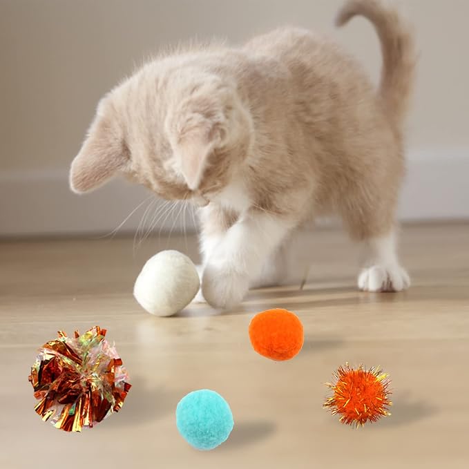 60 Pack Cat Toys - Assorted Kitten, Mouse, Crinkle & Pom Pom Balls - Image 7