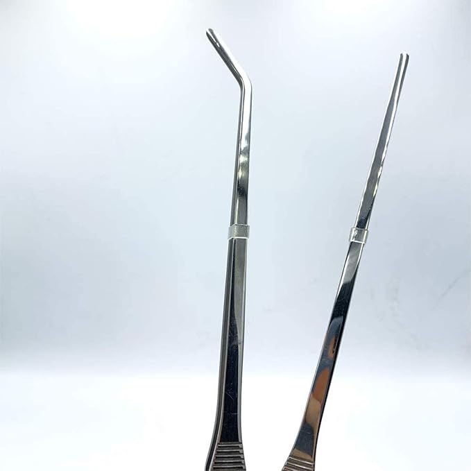 FRUTA Long Reptiles Feeding Tongs Stainless Steel Straight and Curved Tweezers Set Polished Aquarium Tweezers Feeding Tools for Reptiles Lizards Bearded Dragon Gecko Snake Bird Aquatic Plants- Silver