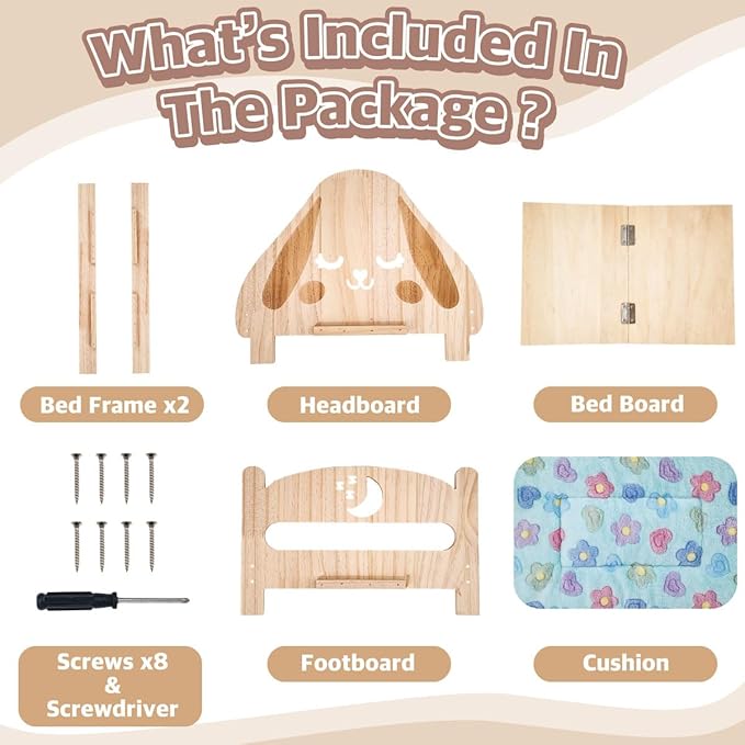 SoulThink® Floppy Ear Wooden Rabbit Bed - Easy to Assemble Rabbit Bed with Removable & Washable Fleece Mat, Small Animal Bed Suitable for Bunny, Guinea Pig, Chinchilla, Ferrets, Rats