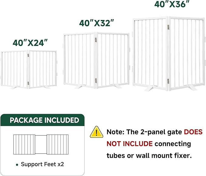 Snagle Paw Full Metal Freestanding Dog Gate,Indoor Dog Gate with Floor Protect Support Feet, 40x24 Inches Foldable Dogs Barrier for Stairs, Hallways and Doorways (24'' H 2 Panel, White