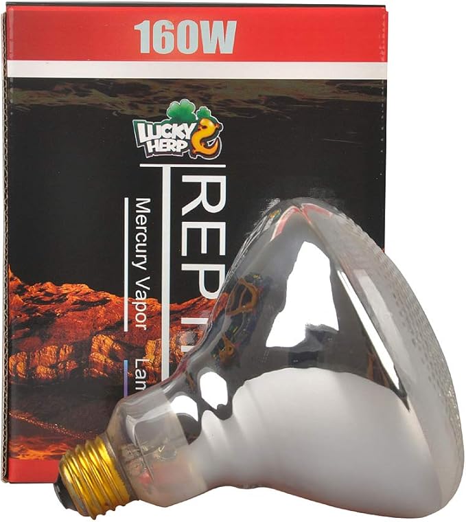 LUCKY HERP Reptile UVA UVB Mercury Vapor Bulb Lamp,Screw Thread,PAR38,160 Watt,Coated