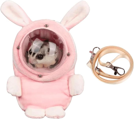 Sugar Glider Bonding Pouch Bonding Pouch Carry for Rat Syrian Hamster Hedgehog Small Pocket Pets, Gerbil Travel Bag Cute Bunny-Shaped Outing Bag with Large Transparent Window (Pink,Large)