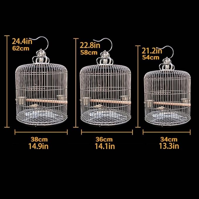 Stainless Steel Round Bird Cage Hanging Birdcages for Travel Bird Carriers Suitable for Small and Medium Birds Parrot Birdcage，38cm/14.9in