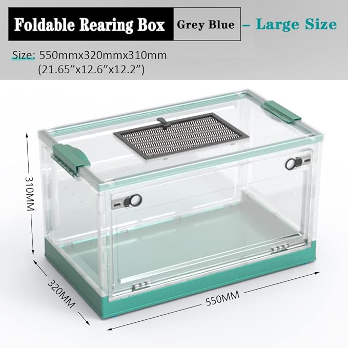 Large Snake Reptile Tank Amphibians Habitat Cages Sliding Screen Top for Lizard,Gecko, Frog, Hamster Animals(21.65"x12.6"x12.2") (Grey Blue)…