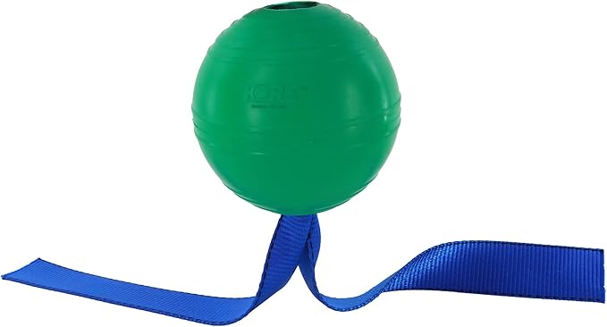 PetKORE: KoreFlex Ball & Tail - Horse-Equine Toy, 4.75" Green Ball, Shape Maintaining Rubber, Durable Strap, Treat Stuffing Center, Toss-Bounce-Play