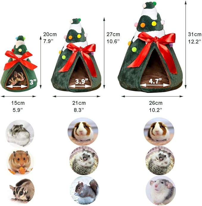 Guinea Pig Bed for Christmas, Fleece Small Animals Rat Bed Accessories, Hedgehog Nest, Hamster Mini House, Christmas Habitat Supplies for Squirrel/Sugar Glider/Bearded Dragon