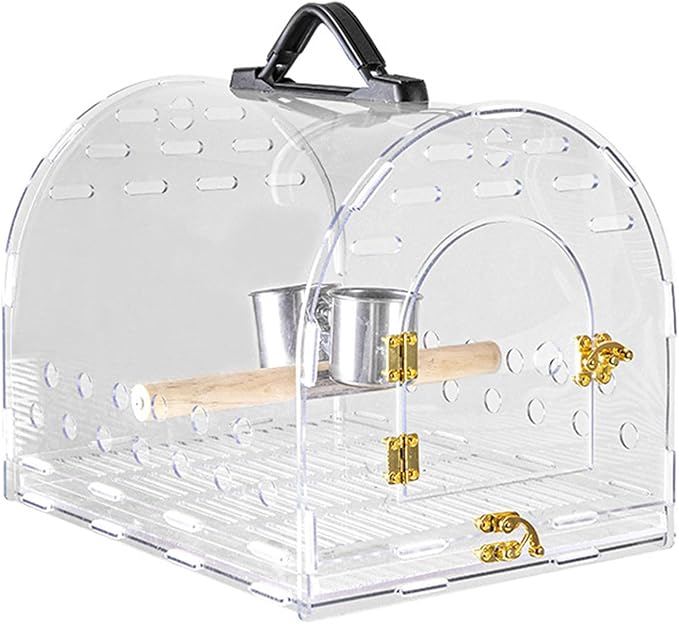 Multifunctional Bird Cage Acrylic Clear Carriers Box with Standing Perch for Outdoor Walking Travel Birdcage Acrylic Cage