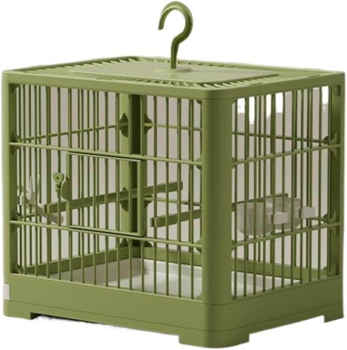 Bird Carrier Cage Travel Detachable Tray Hook Handle Transport Bird House for Outdoor(Green)