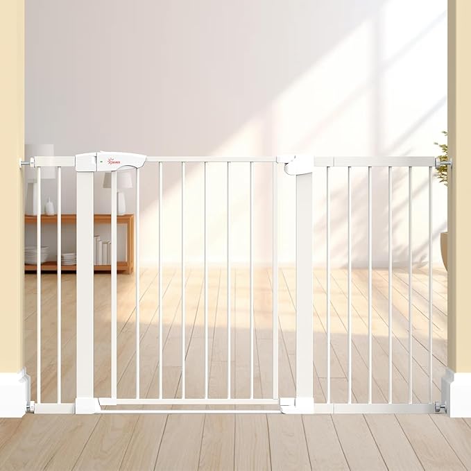 Baby Gate for Indoor Stairs & Doorways: Wide Expandable 27.9-46.8" Metal Safety Gate - Toddler Pets 30" Tall Dog Gate with Easy Install Pressure Mount Dual Lock & 2-Way Swing, White.