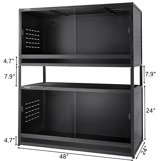 PVC Reptile Enclosure 48"x24"x24" Space Efficient Reptile Terrarium 120 Gallon Large Tank for Bearded Dragon Lizard Snake, Wide Breeding Vivarium Area with Sliding Glass Doors Combination Lock