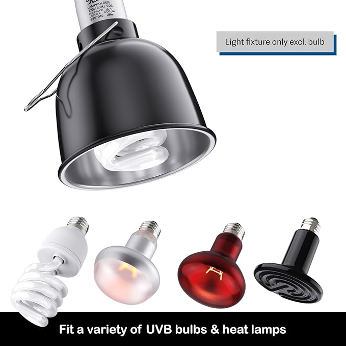 MRREPTILE Reptile Light Fixture – 5.5'' Deep Dome Lamp with Ceramic Socket – Dual Use for Heat Emitter & Basking Bulbs & UVB Bulbs – Ideal for Bearded Dragon, Snake, Chameleon, Turtle & Terrarium