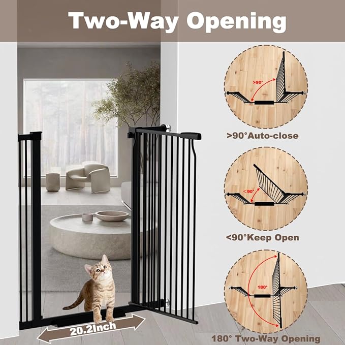 41" Extra Tall Dog Gate for Doorways Stairs, 54.8-60.2 in in Wide Baby Gates Walk Thru, No Drill Long Pet Gate for Doggie Puppy, Auto Close Large Child Safety Gate with Door Indoor, Black