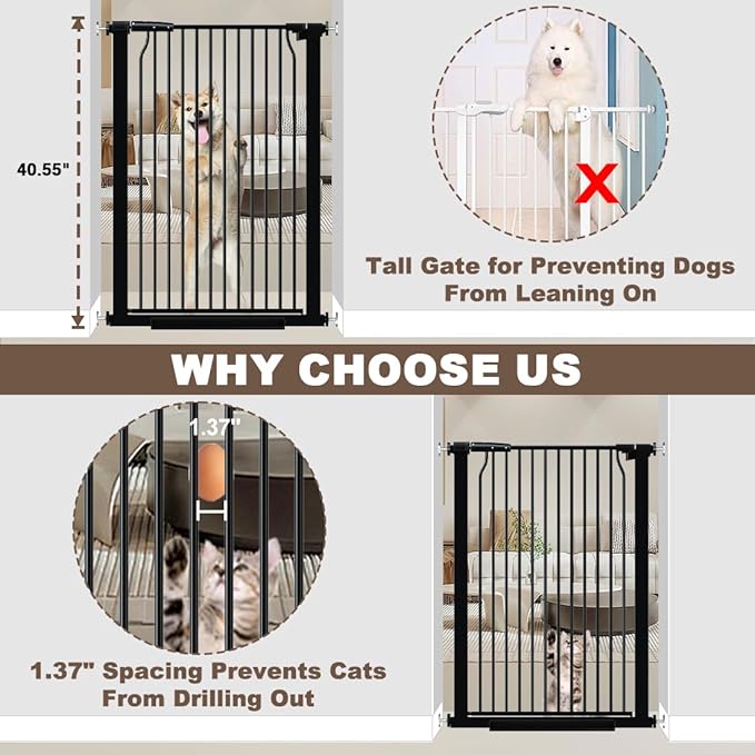 41" Extra Tall and Wide Pet Gate, 65.8-71.2 in Baby Gates with Door for Doorways Hallways, Walk Thru Large Dog Gate Indoor, Auto Close Long Child Safety Gates for Kids Puppy Doggie, Black
