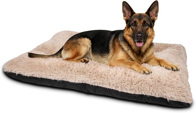 JOEJOY Large Dog Bed Crate Pad, Deluxe Plush Washable Dog Beds Fulffy Soft Kennel Pad Anti-Slip Pet Sleeping Mat for Extra Large Medium Small Dogs, 47" x 29", Beige