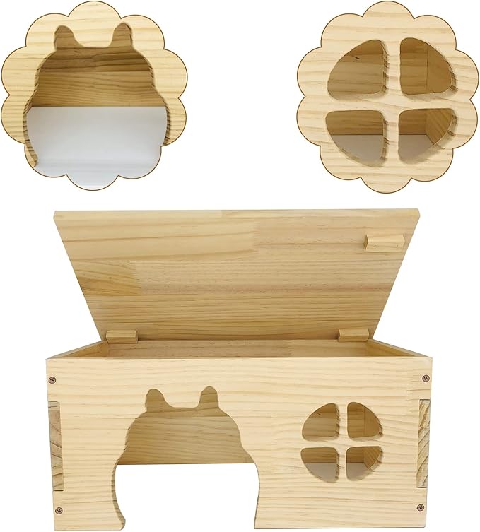 Wooden Guinea Pig Hideout, Chinchilla House, Baby Rabbit House, Dwarf Bunny Hut Hideout Wood, Small Animal Hideout for Rats, Hedgehog