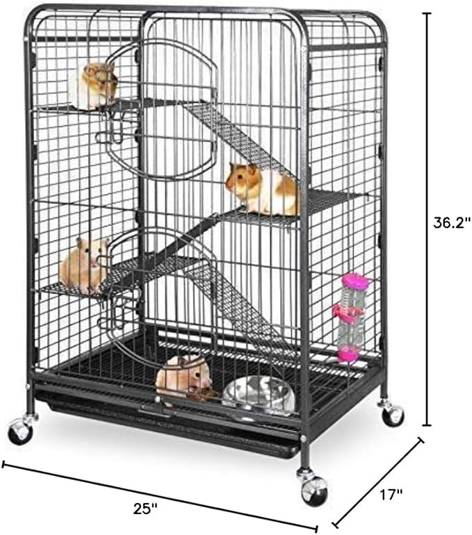 ZENY 37-inch Metal Ferret Chinchilla Cage with 2 Front Doors 4 Levels Small Animal Hutch for Squirrel/Rabbit/Rat Indoor Outdoor Use, Black
