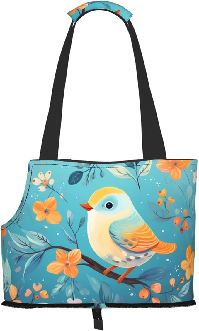 Bird on a Branch Printed Portable Foldable pet Shoulder Bag, Suitable for Carrying Small Pets