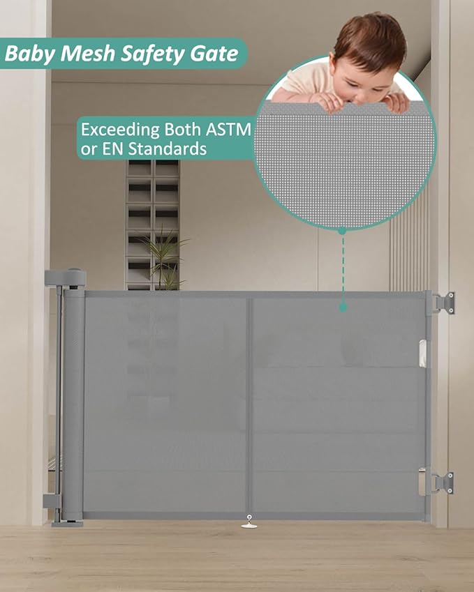 Miumoon 59 inch Retractable Baby Gates 42 inch Tall, Retractable Gate with Reinforced Strip Design to Prevent Crawling Through, 5 FT Retractable Dog Gate for Stairs, Doorways, Hallways, Indoor/Outdoor
