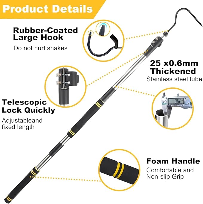 Snake Hook, Stainless Steel Snake Hook and Reptile for Controlling, Moving,Or Catching Snakes 52"-79"