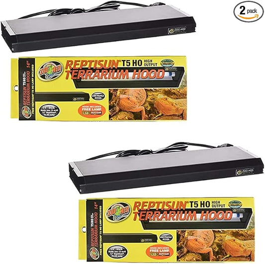 DBDPet (2 Pack) Reptisun 14" T5HO Terrarium Hood Light Fixture & Free 5.0 UV-B Bulb by Zoomed - Includes Attached Pro-Tip Guide - Great for Small Reptiles, Chameleons, Geckos, and More!
