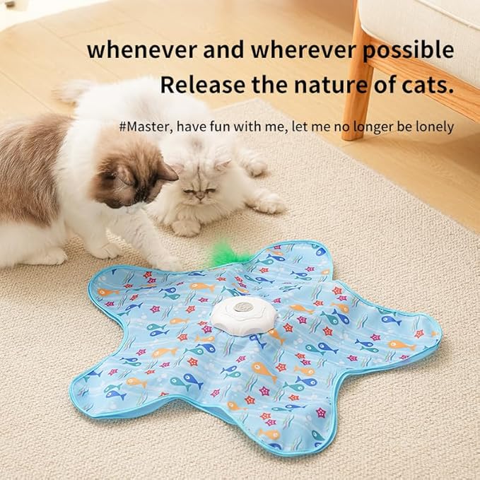 Rechargeable Automatic Cat Toy, 3-Mode Touch-Activated Interactive Toy with Random Motion, Concealed Feather & Squeaky Sound for Indoor Cats & Kittens (Blue) - Image 2