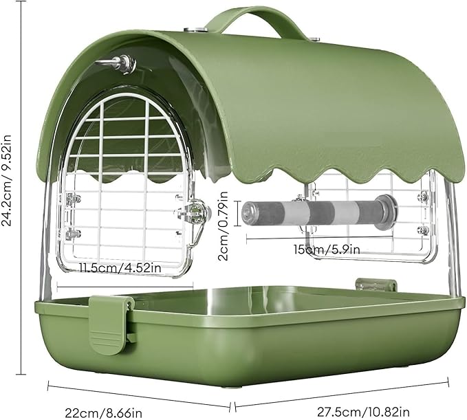 RUVOO Bird Cage Birdcage Bird Carrier Backpack with Perch, Transparent Travel Bird Cage Bag with Shade Cover Visible Window for Parrots Budgie Bird Cages (Color : Green)