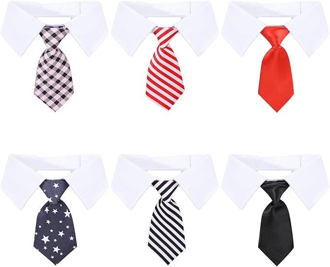 Segarty Dog Necktie, 6 PCS Pets Dog Cat Classic Neck Tie Dog Tuxedo Bow Tie Collar with Black Red Pink Striped Tie, Dog Costumes Bowties for Small Medium Male Boy Dogs Wedding Valentines Suit Groom