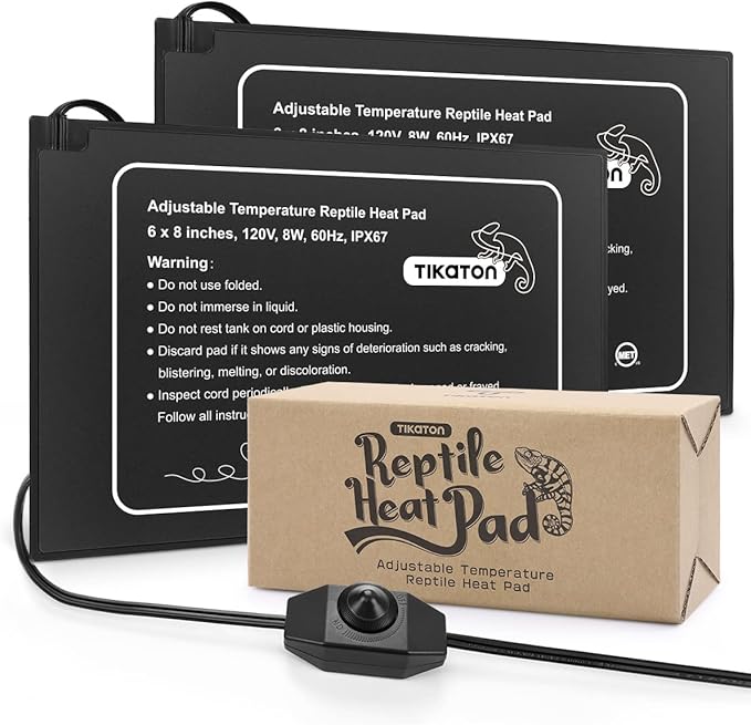 Tikaton Reptile Heat Pad - Adjustable Temperature Under Tank Heater for 10-20gal/30-40gal Tank, Terrarium Heat Mat for Turtle/Snake/Lizard/Frog/Spider/Plant Box (2 Pack-6" X 8")