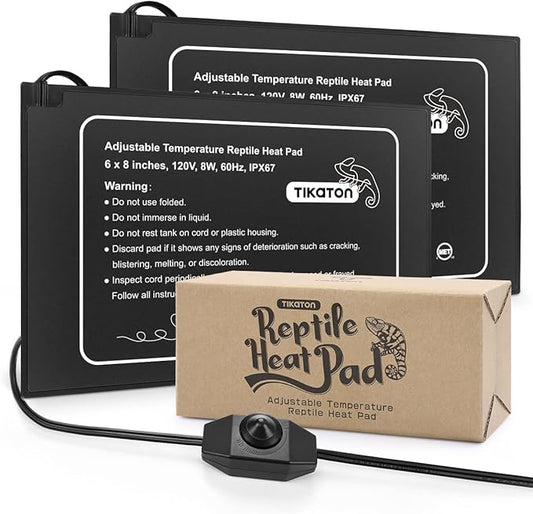 Tikaton Reptile Heat Pad - Adjustable Temperature Under Tank Heater for 10-20gal/30-40gal Tank, Terrarium Heat Mat for Turtle/Snake/Lizard/Frog/Spider/Plant Box (2 Pack-6" X 8")