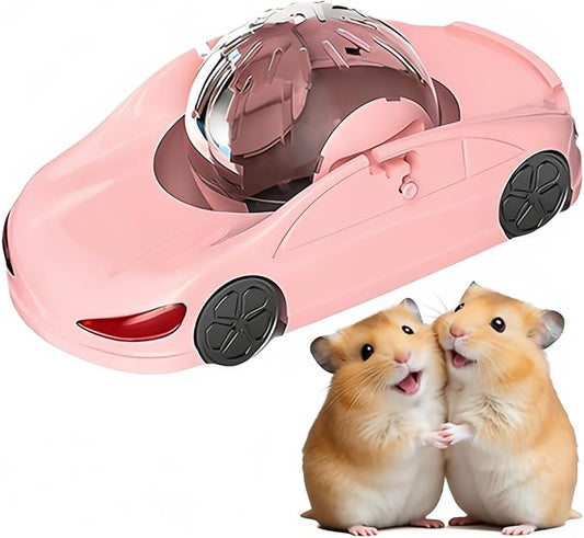 Fun Hamster Fitness Ball Sports car! Three Modes of Short Hamster Toys! Includes 4.72-inch Detachable Transparent Ball - Safe and Cute Wheels, Suitable for Happy Little Pets! (Pink)
