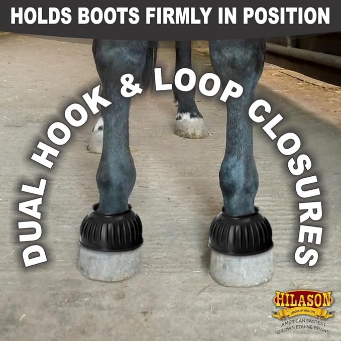 HILASON Western Horse Rubber PVC Ribbed Double Hook and Loop Bell Boots Training Protective Shock Absorbing Leg