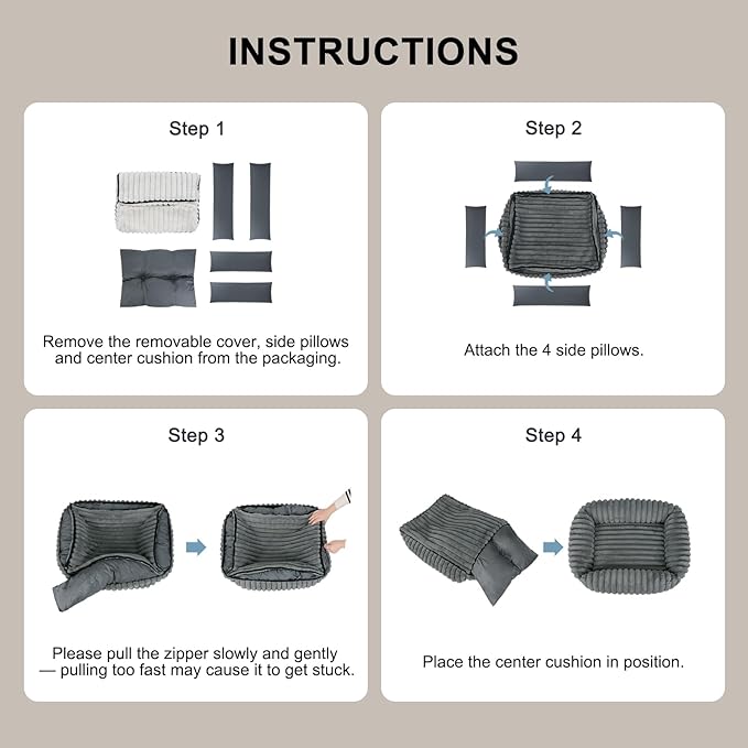FURTIME Dog Bed for Small Medium Dog, Washable Orthopedic Pet Bed with Removable Cover, Rectangle Soft Calming Sleeping Puppy Bed Durable Pet Cuddler with Anti-Slip Bottom, Grey, M (25"x21"x7")