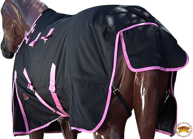 Black with Pink Trims 66 Inch HILASON 1200D Winter Waterproof Poly Horse Turnout Blanket Belly Wrap