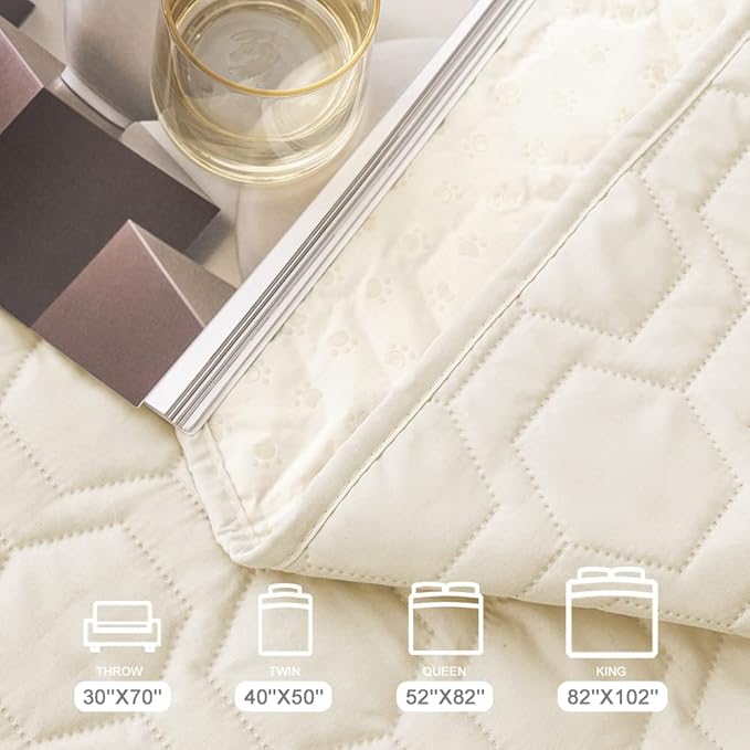 Tcksstex Waterproof and Anti-Slip Dog Bed Cover and Pet Blanket Sofa Pet Bed Mat ，car Incontinence Mattress Protectors Furniture Couch Cover for Most Cats Dogs, Pets（68x82- Ivory）