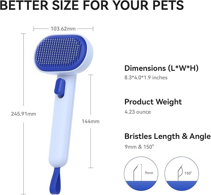 aumuca Skin Friendly Self-Cleaning Slicker Brush for Dogs & Cats, Gentle Pet Grooming Tool for Shedding & Deshedding, Efficient Hair Remover for Long & Short Haired Pets - Image 9