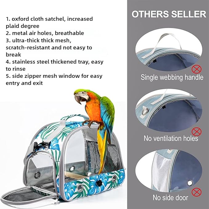 Portable Parrot Bag Bird Backpack with Perch for Birds Cage Side Window Foldable Samll Pet Travel Cage Bird Supplie J5j6 (Green)