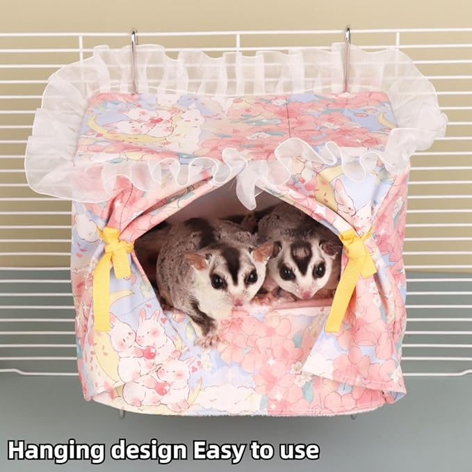 Rat Hammock for Cage Chew Proof Rat Toys Warm Bed, Small Animal Hanging Stainless Steel Basket Ferret Cage Accessories and Habitats Removable Nest Mat for Hamster, Sugar Glider, Hedgehog (Green)