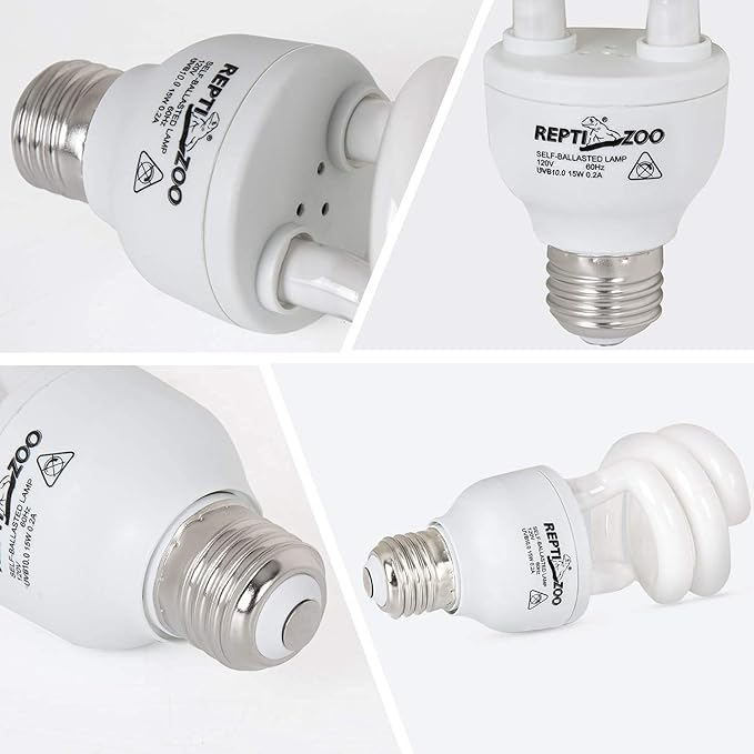 REPTI ZOO Energy Saving Lamps UVB Bulb Spiral Compact 15 Watts UVB 10.0 Reptile Light Bulb Fit for Desert Type Reptile/Snake/Lizard/Insect/Leopard Tortoise