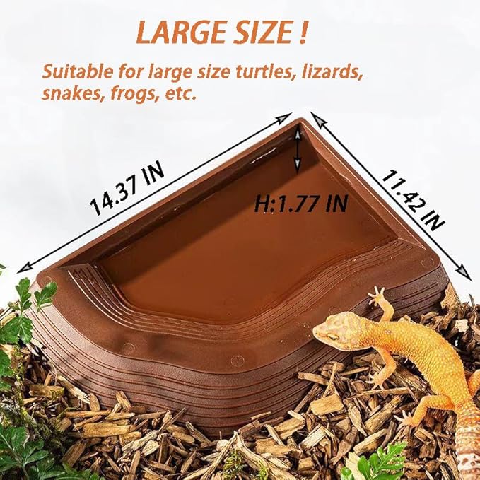 3PCS Tortoise Water Bowls with Ramp Leaf Tortoise Food Dish Reptile Food Water Bowls Reptile Bathing Pool Aquarium Ornament for Gecko, Snake, Turtle, Bearded Dragon, Lizard (Large)