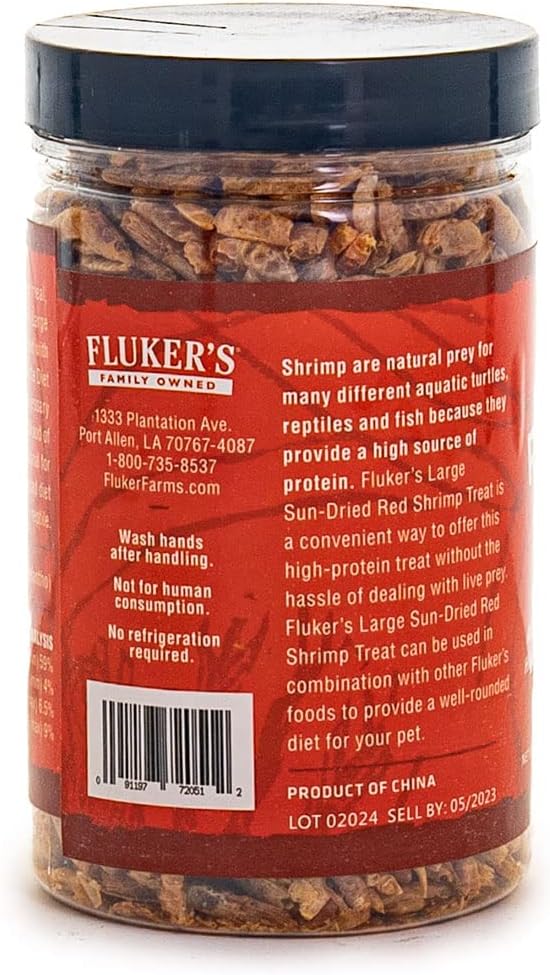 Fluker's All Natural Large Sun-Dried Red Shrimp, High Protein Treats, Aquatic Turtle Food, Great for Aquatic Frogs, Tegus, Monitors, and Tropical Fish, 2.5 oz