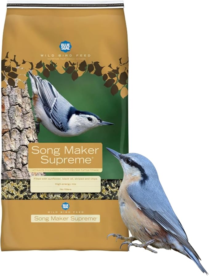 Blue Seal Song Maker Supreme Wild Bird Seed | High Energy Mix, No Fillers | Attracts Wide Variety of Wild Outside Birds | Convenient Shell-Free Mix | Made in USA | 8 Pound Bag