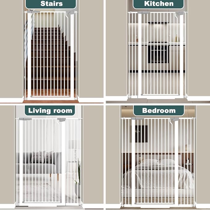 51.18" Tall Extra Tall Pet Gate Dog Door, Auto Close Safety Gates for Kitchen Living Room Doorways Hallway,Indoor Pet Gates for Dogs or Cats(Black) (White, 48.5-56.3")