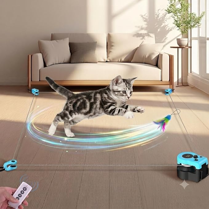 Upgraded Interactive Cat Toy for Indoor, Automatic & Remote Control Cat Chase Toy with Feather Mouse Lure, Adjustable Speed Track, Rechargeable Self-Play Exercise Toy for Bored Cats & Kittens (Blue) by ITSHINY